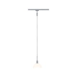 Moderne hanglamp met wit glas en zilverkleurig metaal voor railsysteemverlichting