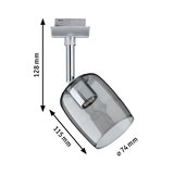 Modern ceiling spotlight with grey glass and chrome metal, dimensions 128x115x74 mm, LED light
