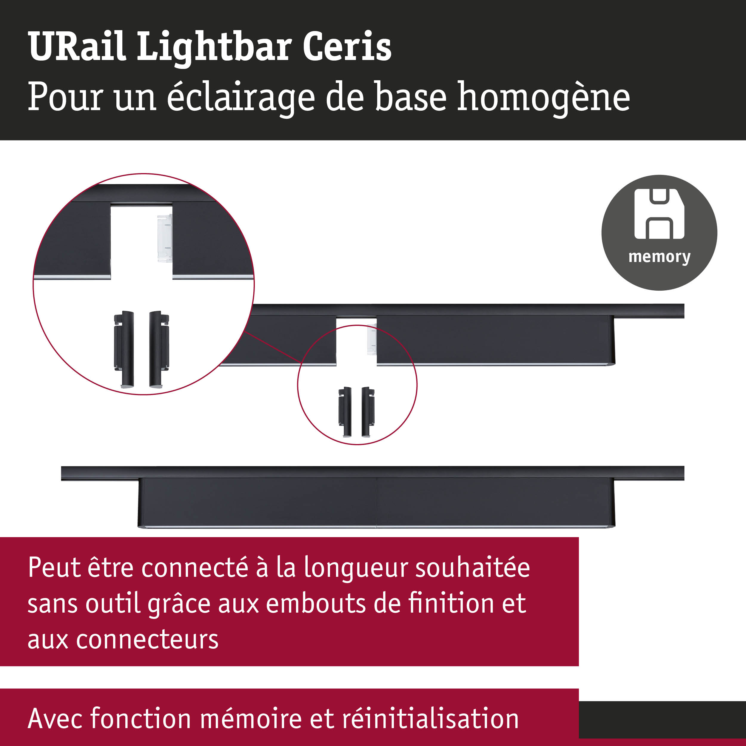 URail Lightbar Ceris noire pour un éclairage de base homogène avec fonction mémoire