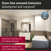 Modern aluminium recessed luminaire in bathroom with IP44 rating, splashproof and rustproof design
