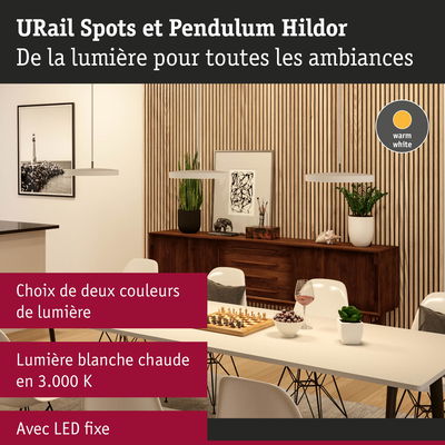 Suspensions blanches modernes avec LED blanc chaud fixe au-dessus d'une table à manger