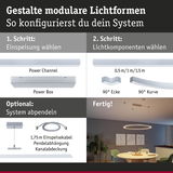 Modulares LED-Lichtsystem mit Power Channel, Power Box, 90° Ecke, Kurve und Pendelabhängung in Weiß