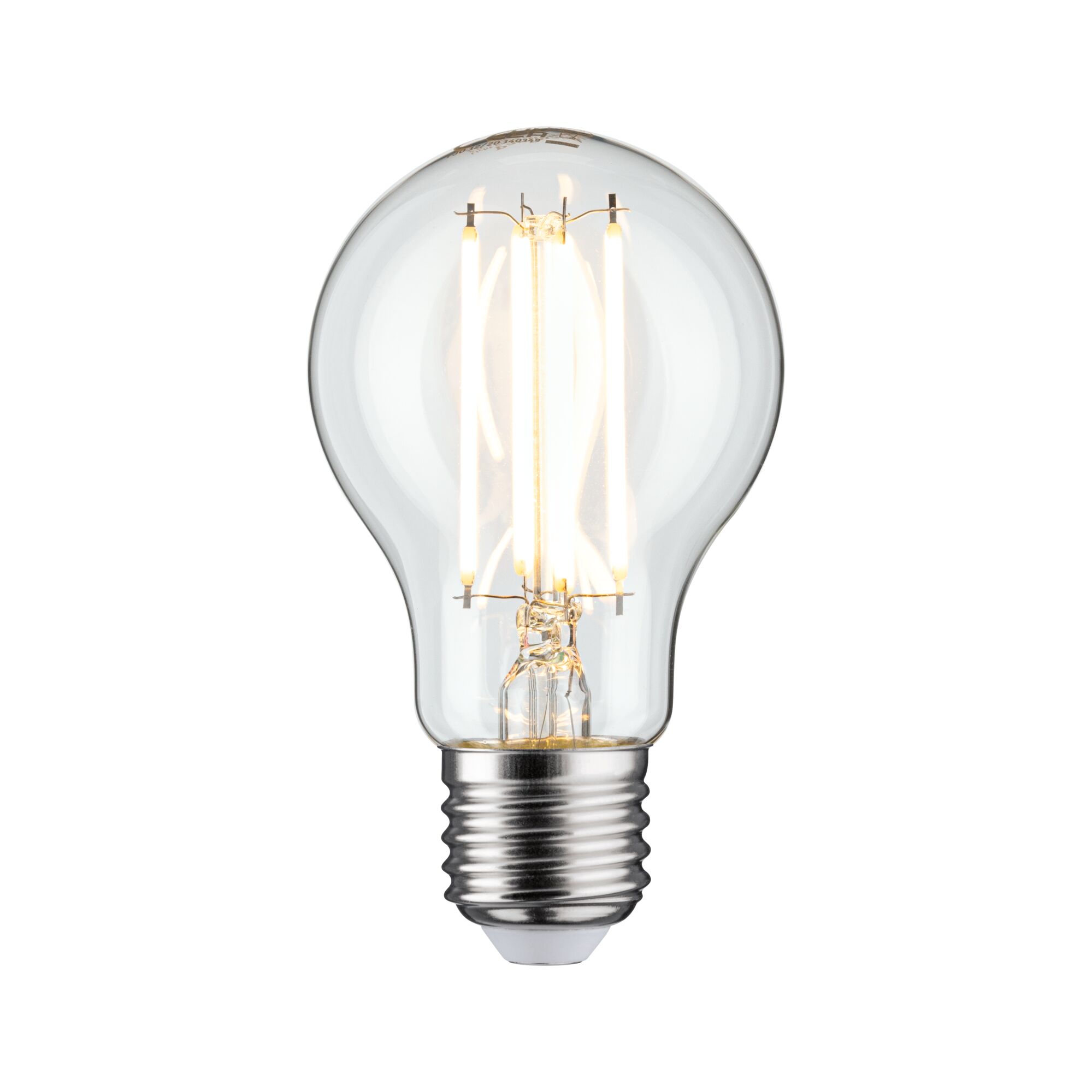 Klassische LED-Glühbirne mit transparentem Glas und E27-Fassung für energiesparende Beleuchtung