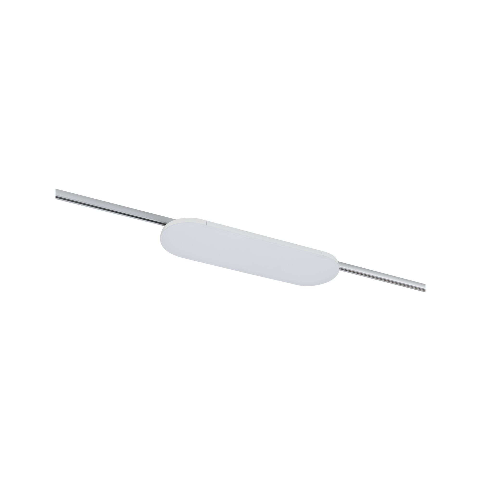 Slanke witte LED-spot van kunststof en metaal op zilveren rail voor moderne verlichting