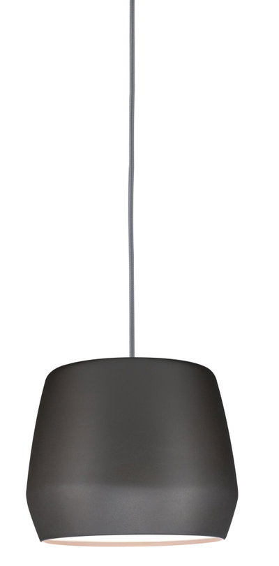 Modern black metal pendant light with grey fabric cable for stylish home lighting
