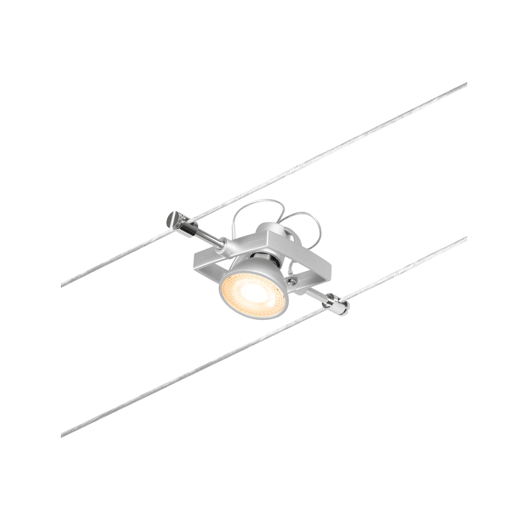 Zilveren LED-kabelspot met warm wit licht en verstelbare lamp voor moderne binnenverlichting