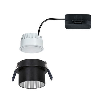 Witte LED inbouwspot met zwarte montagerand en kabel voor moderne verlichting