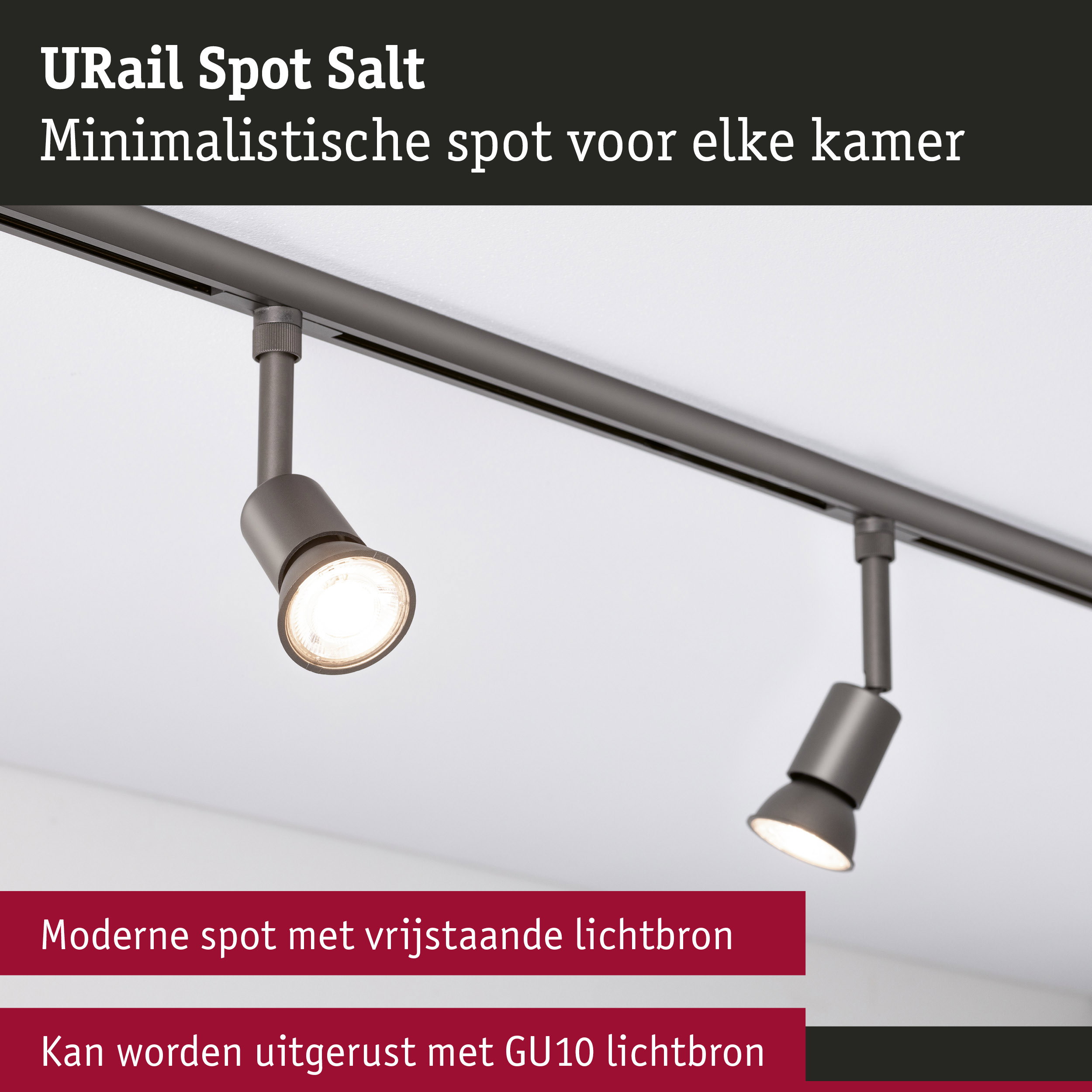 URail Railspot Salt GU10 max. 10W dimbaar 230V Titaanium