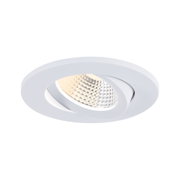 Round white LED recessed light made of plastic with adjustable reflector for living spaces