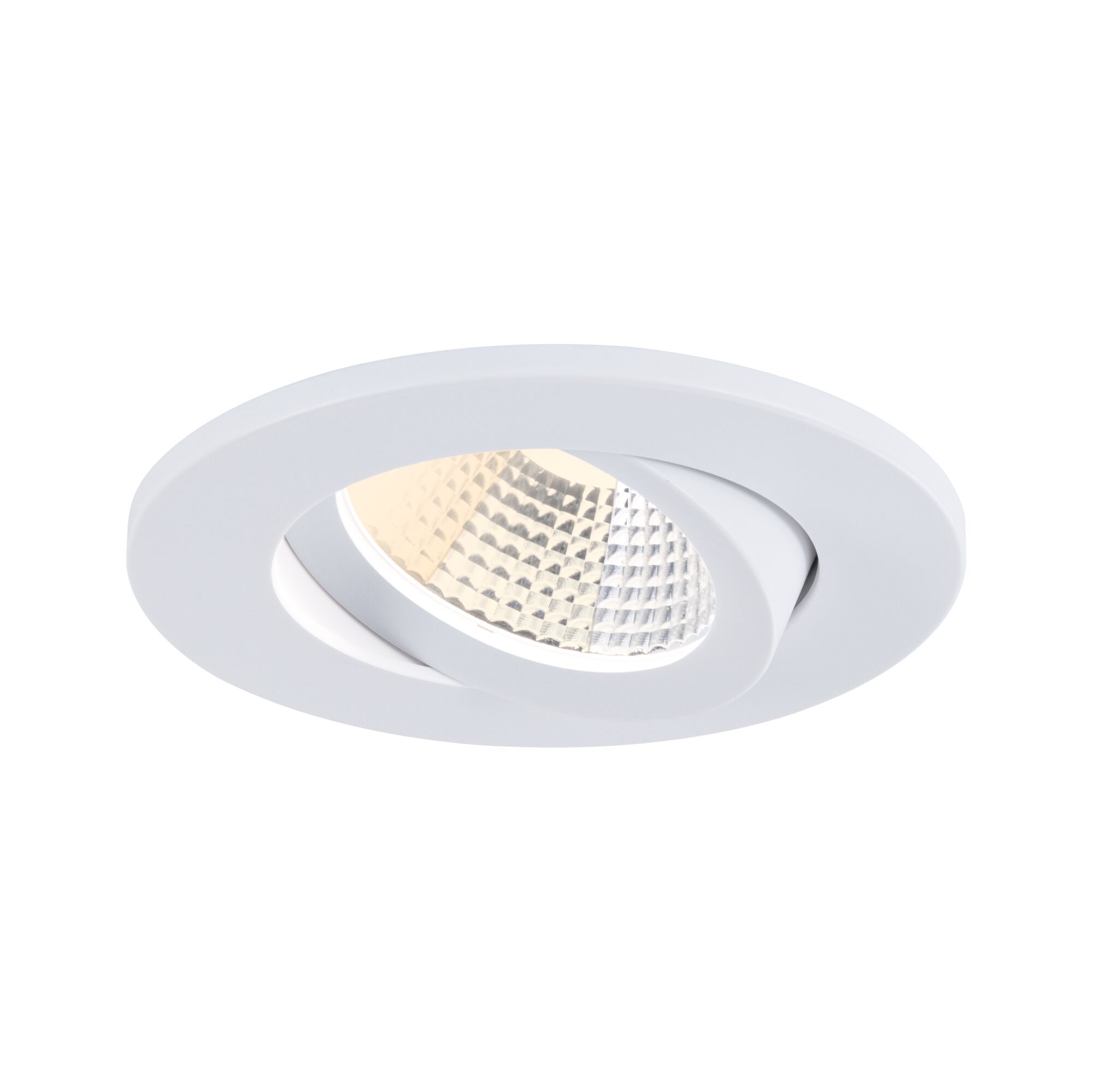Round white LED recessed light made of plastic with adjustable reflector for living spaces