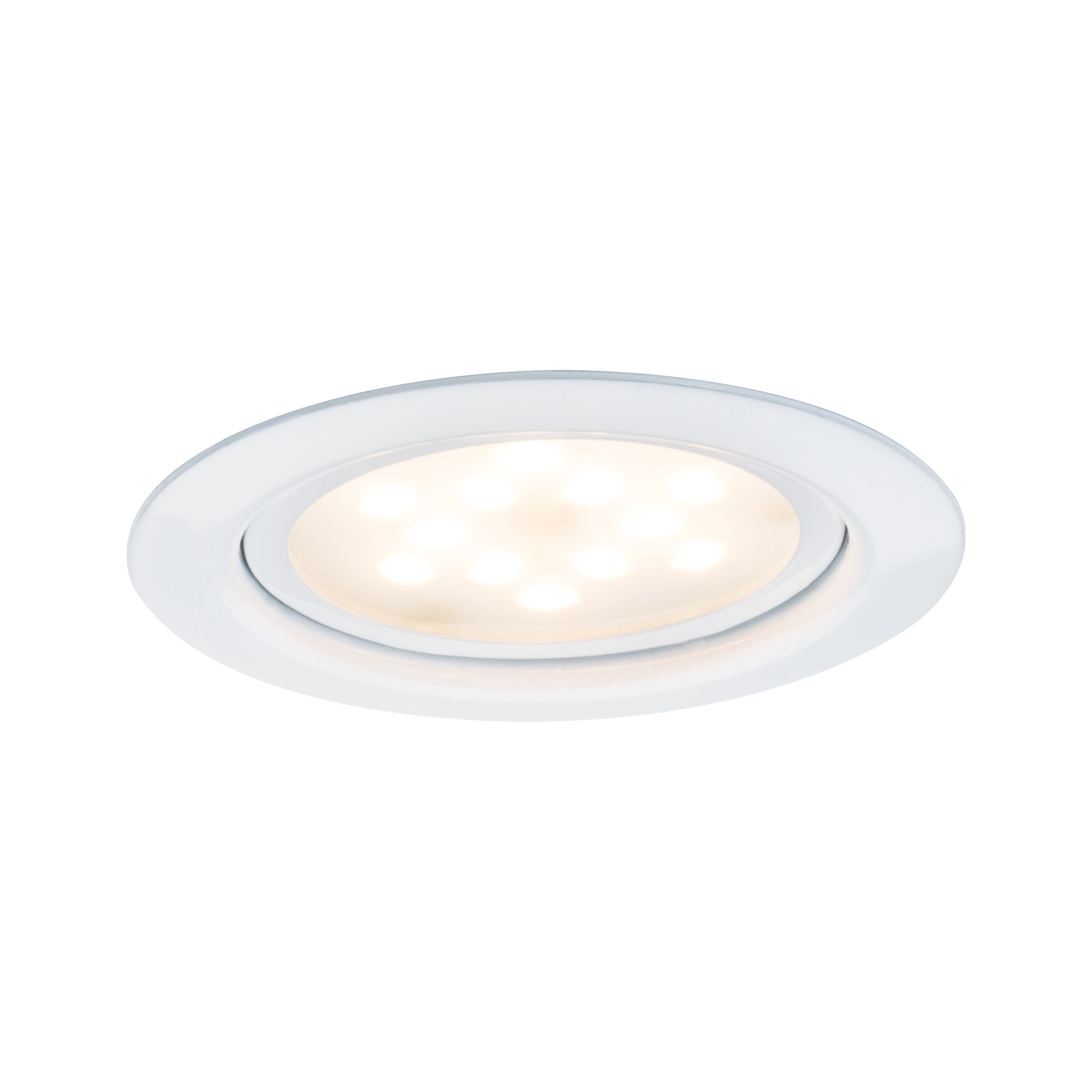 Rundes weißes LED-Einbaustrahler mit warmweißem Licht und schwenkbarem Design für moderne Innenbeleuchtung