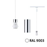 White pendant lamp accessory with chrome ring and cable for modern LED lighting systems.