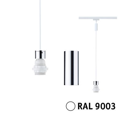 White pendant lamp accessory with chrome ring and cable for modern LED lighting systems.