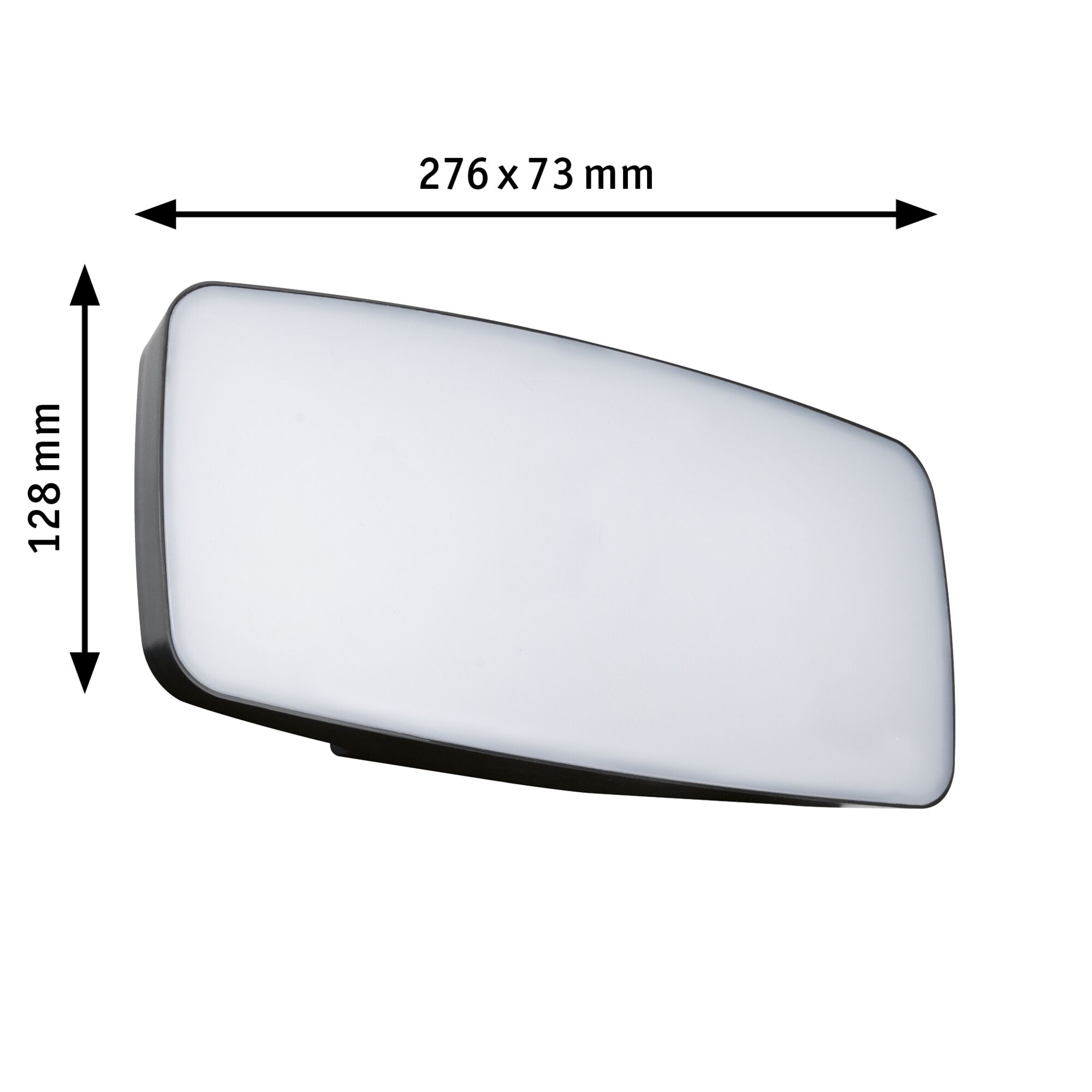 Rectangular LED wall light with white diffuser and black frame, size 276x128 mm, modern indoor lighting fixture