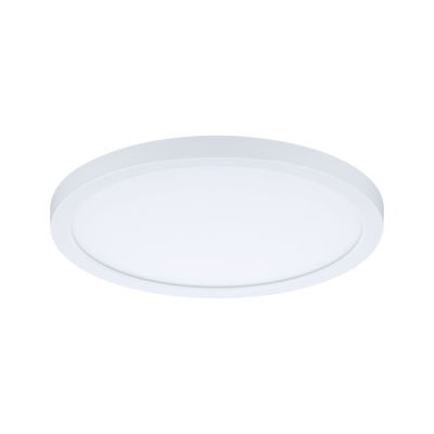 Round white LED ceiling light with matte plastic frame for modern room lighting