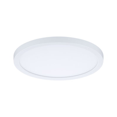 Round white LED ceiling light with matte plastic frame for modern room lighting