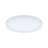Round white LED ceiling light with matte plastic frame for modern room lighting