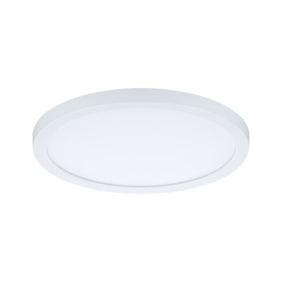 Round white LED ceiling light with matte plastic frame for modern room lighting
