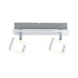 Modern LED ceiling light with two white square light panels and chrome mounts for living rooms