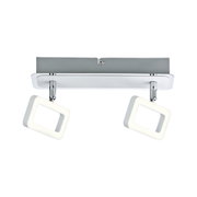 Plafonnier LED moderne avec deux panneaux lumineux carrés blancs et supports chromés