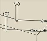 Technical drawing of ceiling mount with steel cables for lighting systems in beige tone.