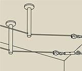 Technical drawing of ceiling mount with steel cables for lighting systems in beige tone.