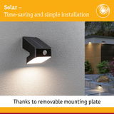 Black solar wall light with motion sensor and removable mounting plate for easy installation
