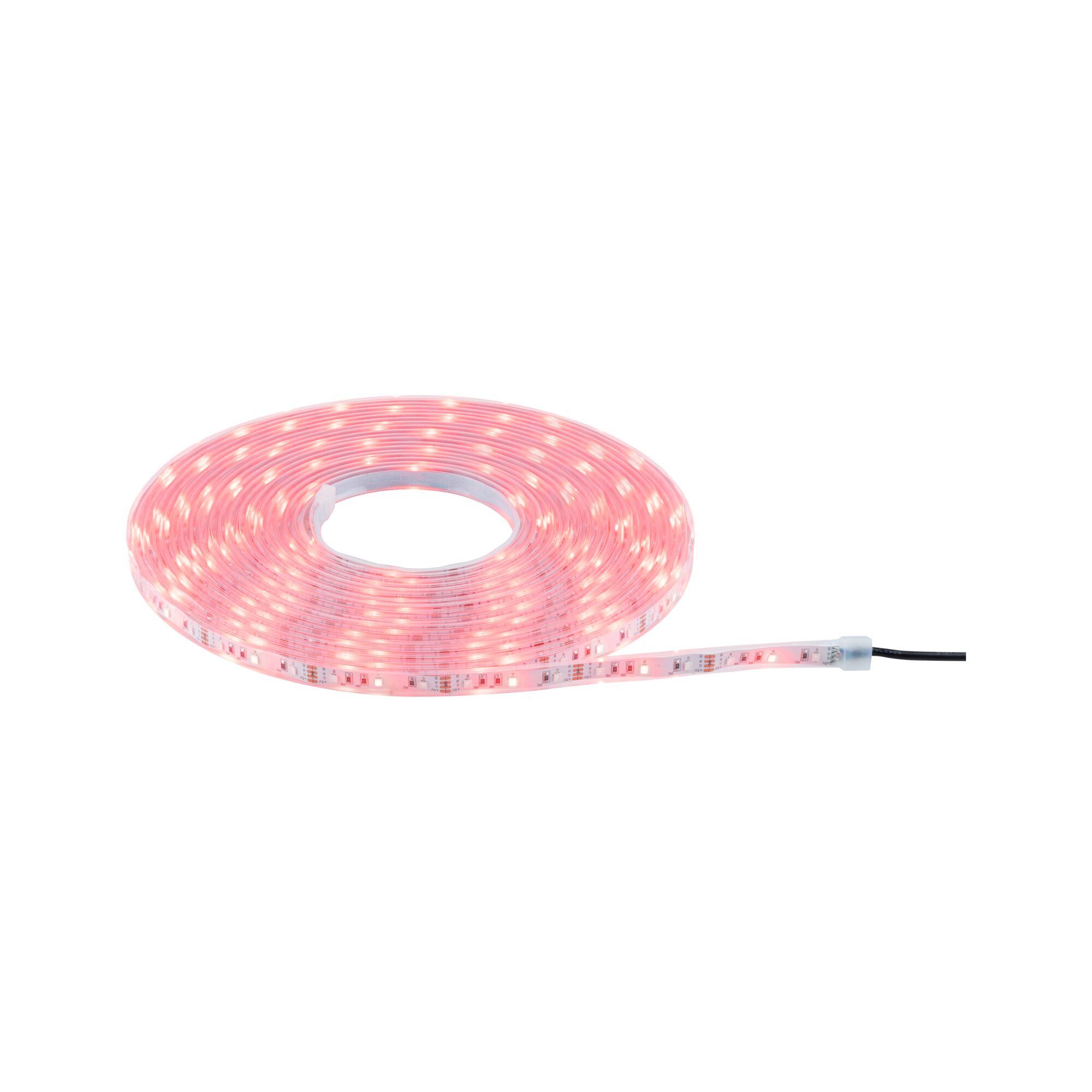 Pink LED strip light made of flexible plastic with power cable for decorative lighting and room accents