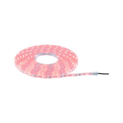 Pink LED strip light made of flexible plastic with power cable for decorative lighting and room accents
