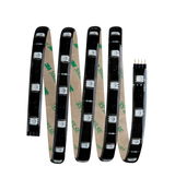 Black LED strip with white LEDs and 3M adhesive backing for flexible lighting applications