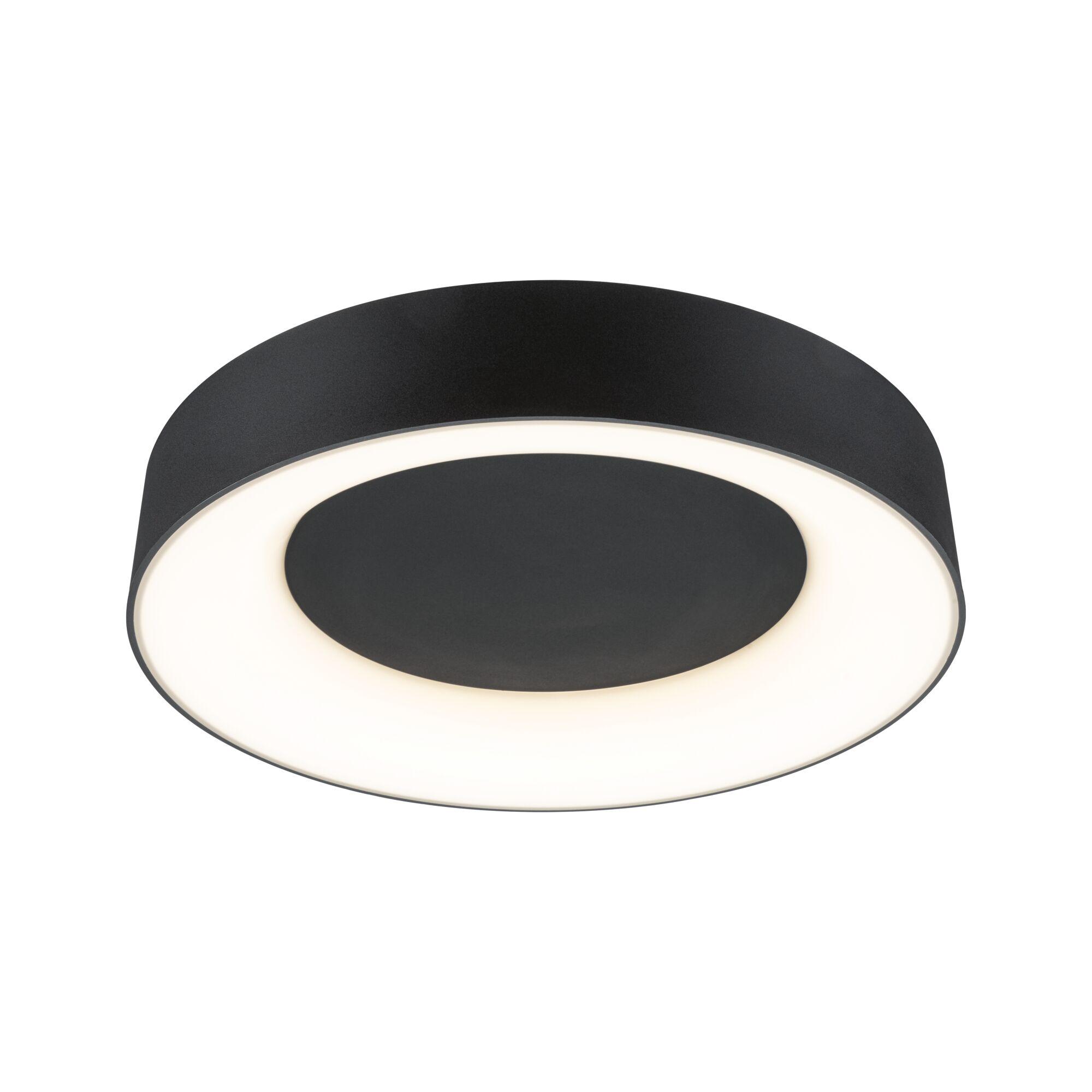 Rund sort LED-loftlampe med varmt hvidt lys og moderne design til opholdsrum