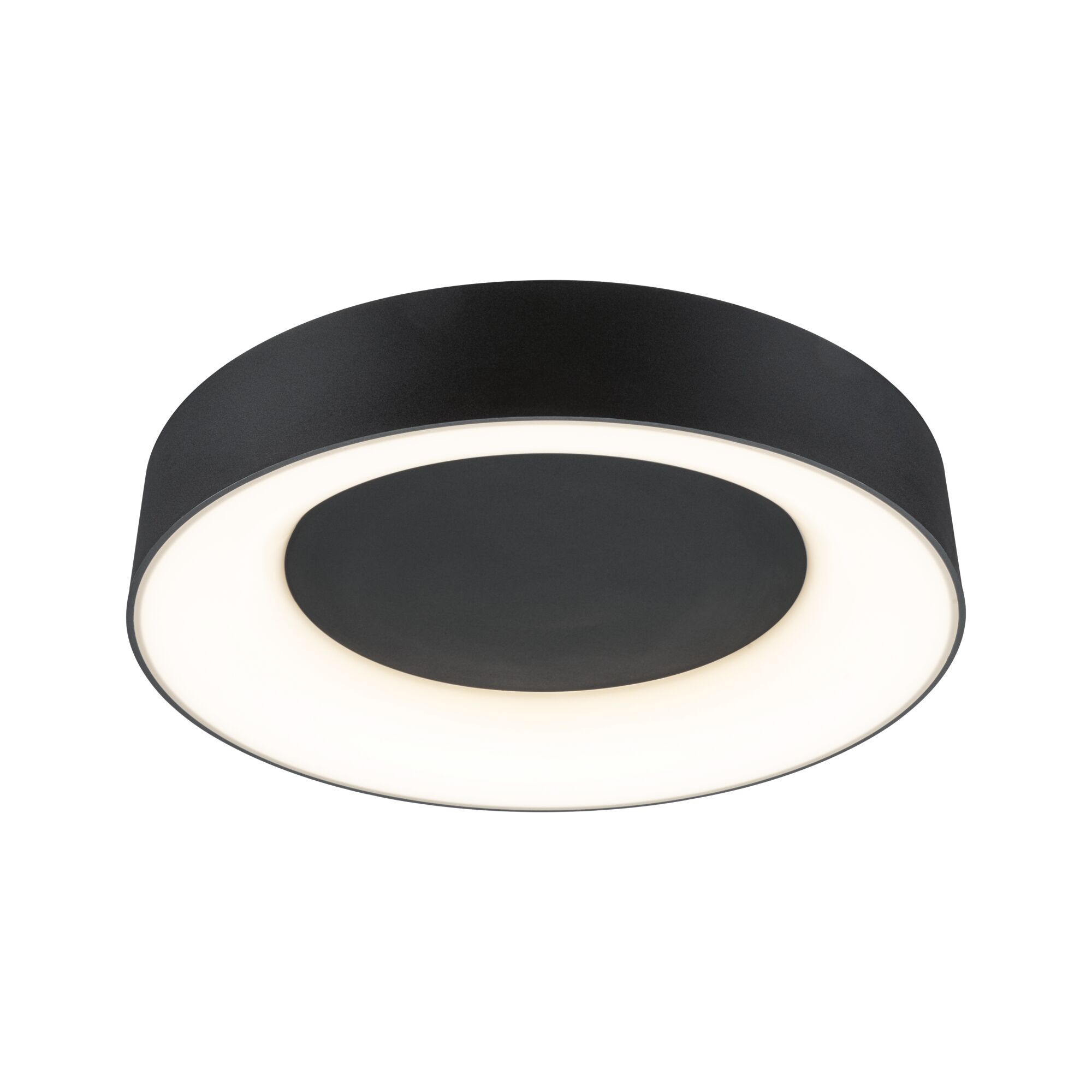 Runde schwarze LED-Deckenleuchte mit warmweißem Licht und modernem Design für Wohnräume