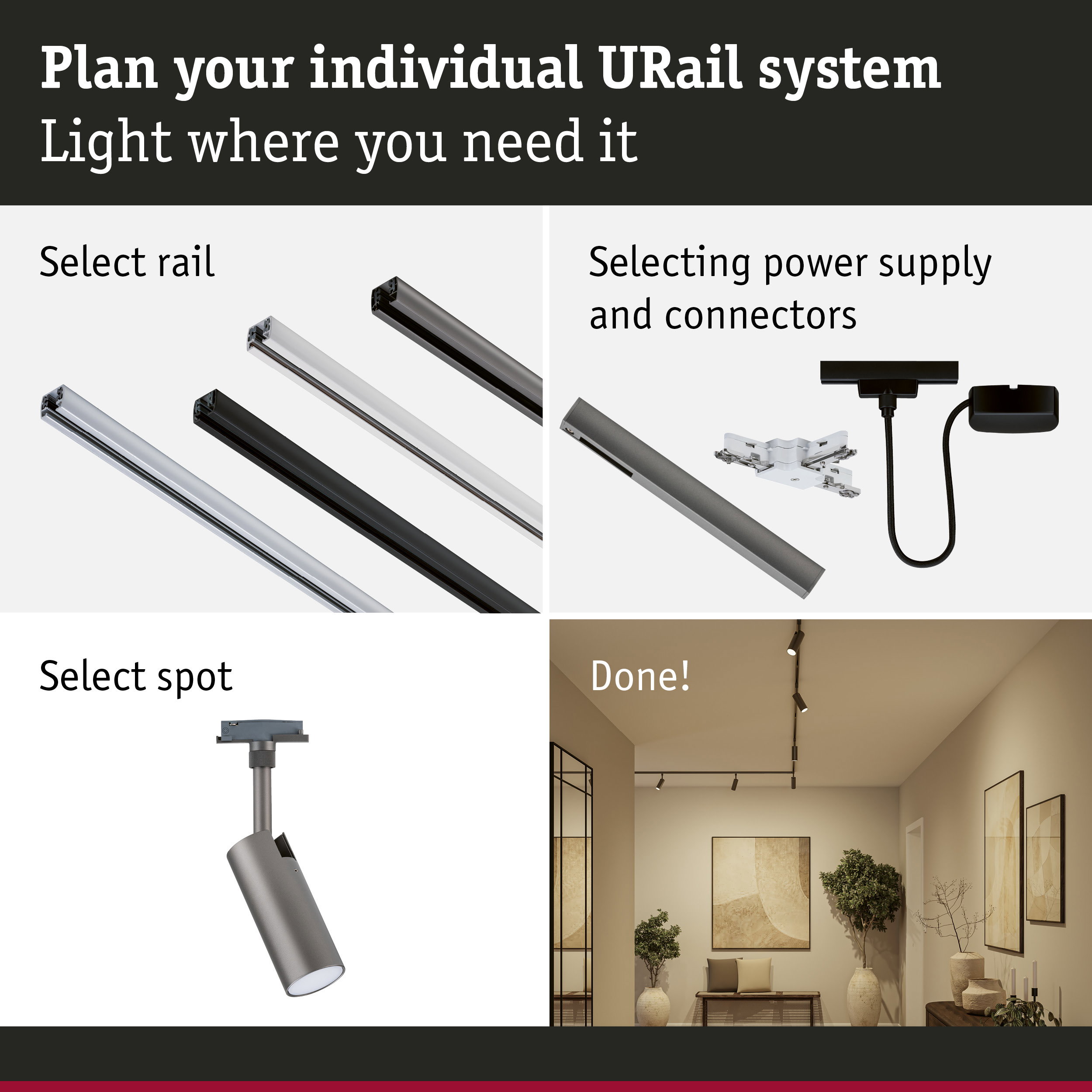 URail Rail spot Tubo Individual Spot 250lm 3,3W White Select 230V Titanium