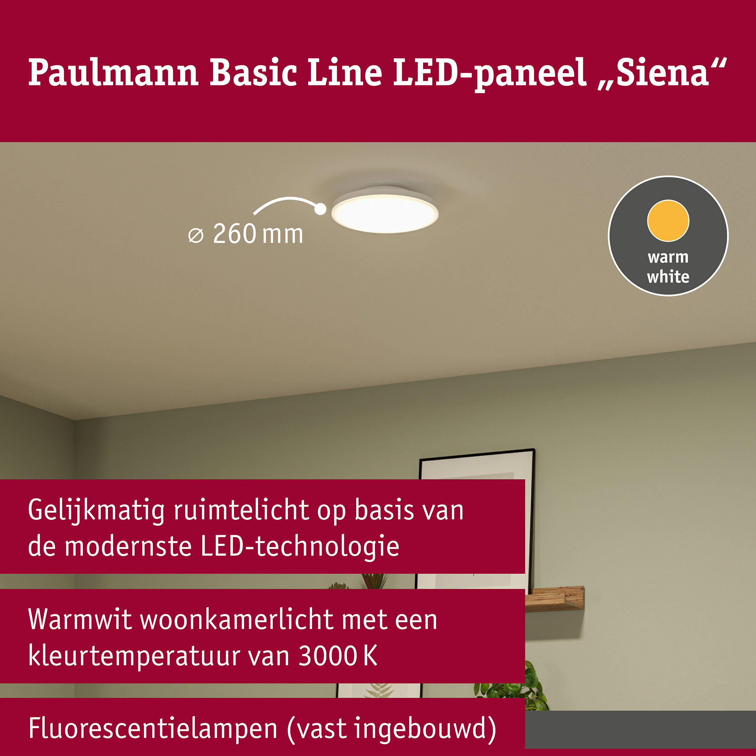 LED-plafondlamp Siena 3000K 260mm 1500lm 230V 18,8W