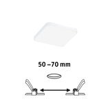 White square LED ceiling light with 50-70 mm installation size for modern home lighting.