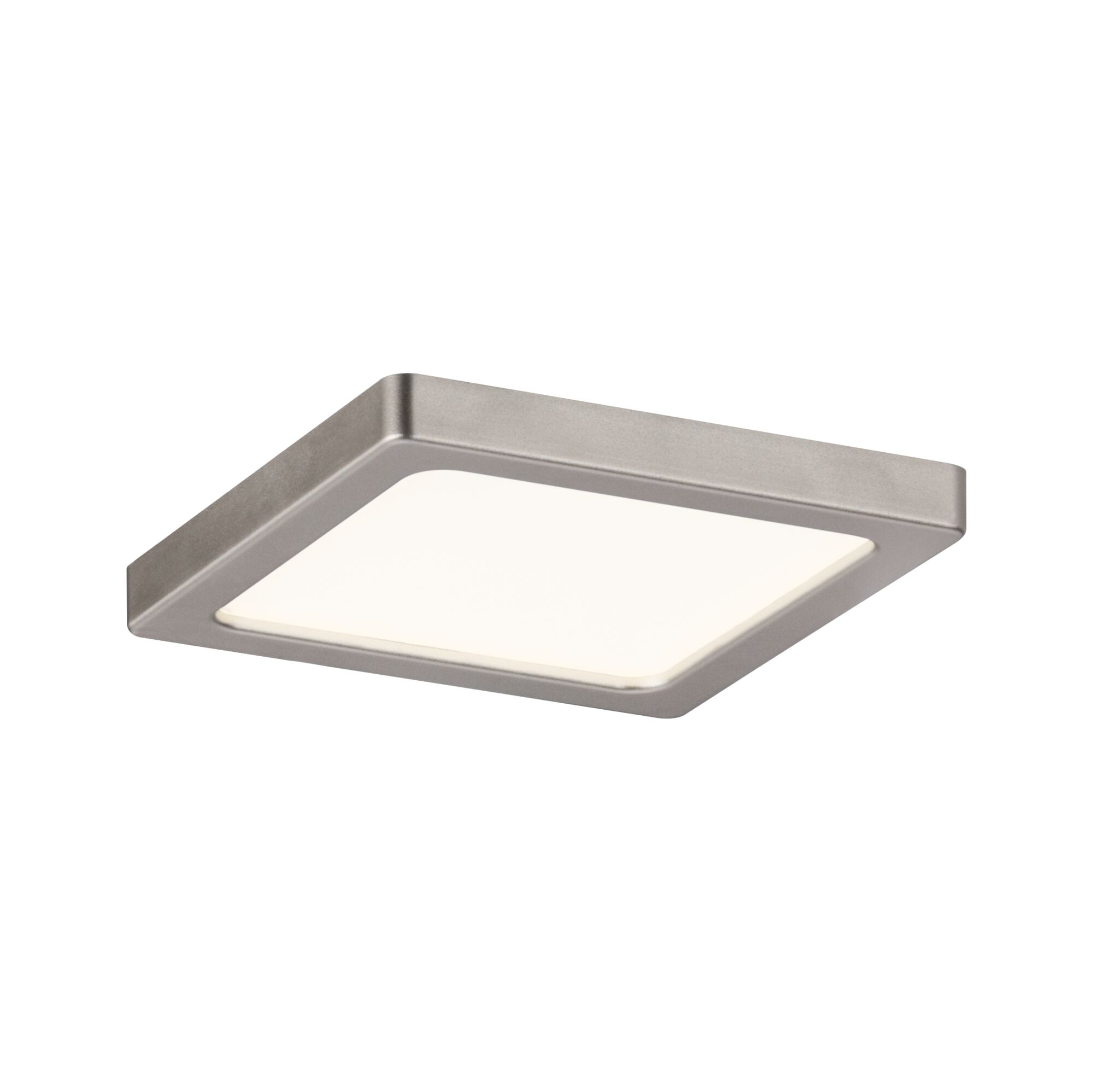 Square LED ceiling light in brushed aluminum silver with white diffuser for modern lighting