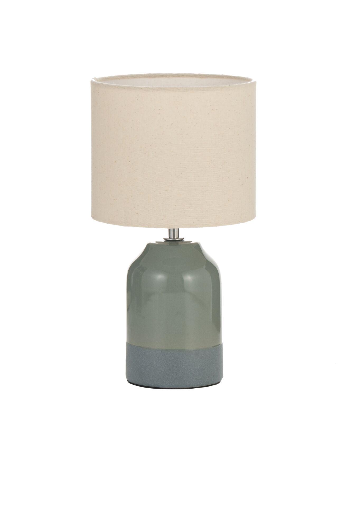 Lampe de table avec base en céramique verte et abat-jour beige pour un éclairage chaleureux