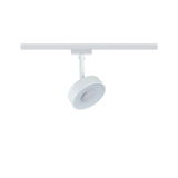 Moderner weißer LED-Spot aus Metall an Schienensystem für flexible Raumbeleuchtung