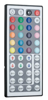 LED light remote control in black and white with color selection and modes for lighting control