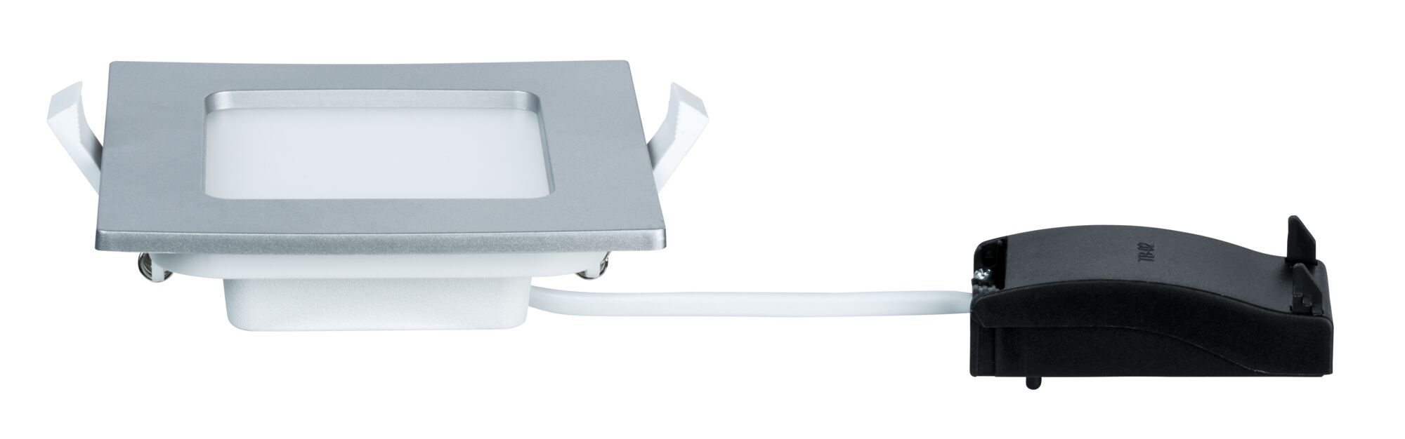 Rechthoekige inbouw-LED-spot met zilverkleurige aluminiumrand en witte behuizing voor moderne verlichting