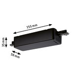 Black rectangular electronic housing measuring 155x56x35 mm for LED lighting technology