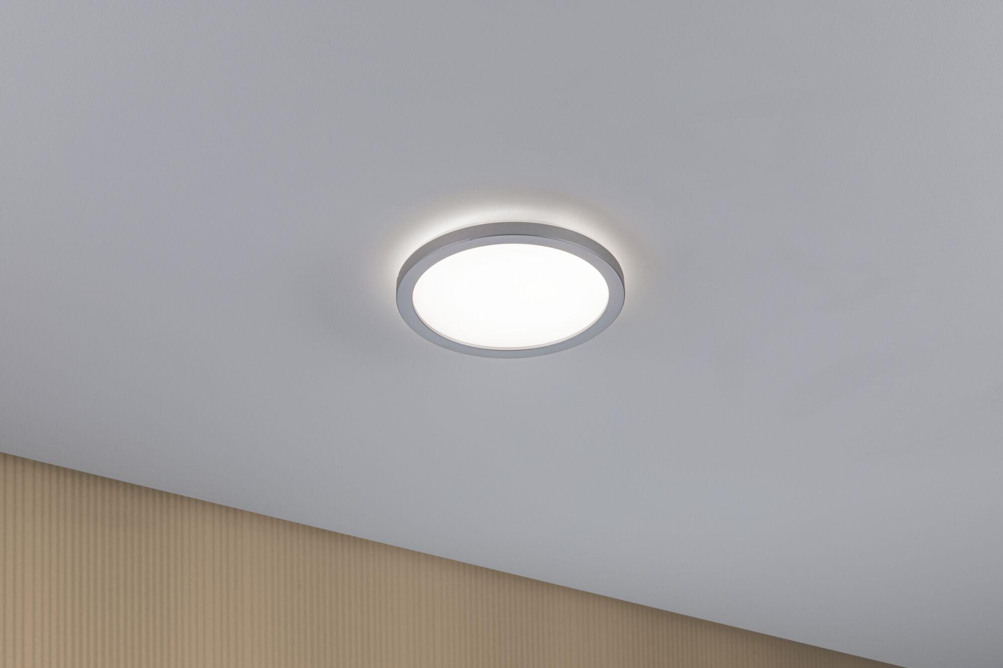 Runde LED-Deckenleuchte mit weißem Diffusor und silbernem Rahmen für modernes Raumlicht