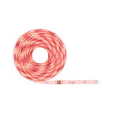 Roll of red LED strip light with flexible plastic coating for decorative lighting use.