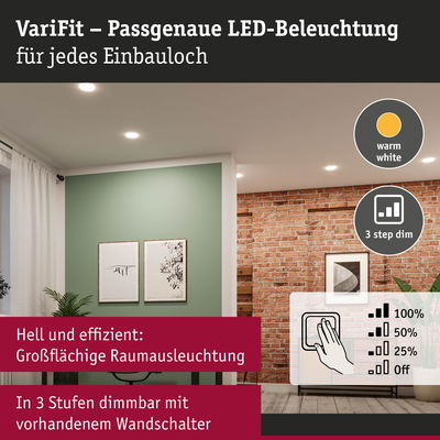 VariFit LED-Einbauleuchte mit warmweißem Licht, dimmbar in 3 Stufen für effiziente Raumbeleuchtung