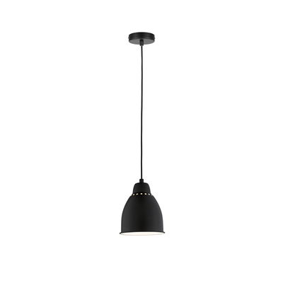 Schwarze Metall-Pendelleuchte mit Lochmuster am oberen Rand für moderne Wohnraumbeleuchtung