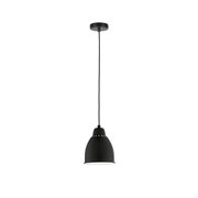 Zwarte metalen hanglamp met geperforeerd patroon en wit interieur voor moderne verlichting