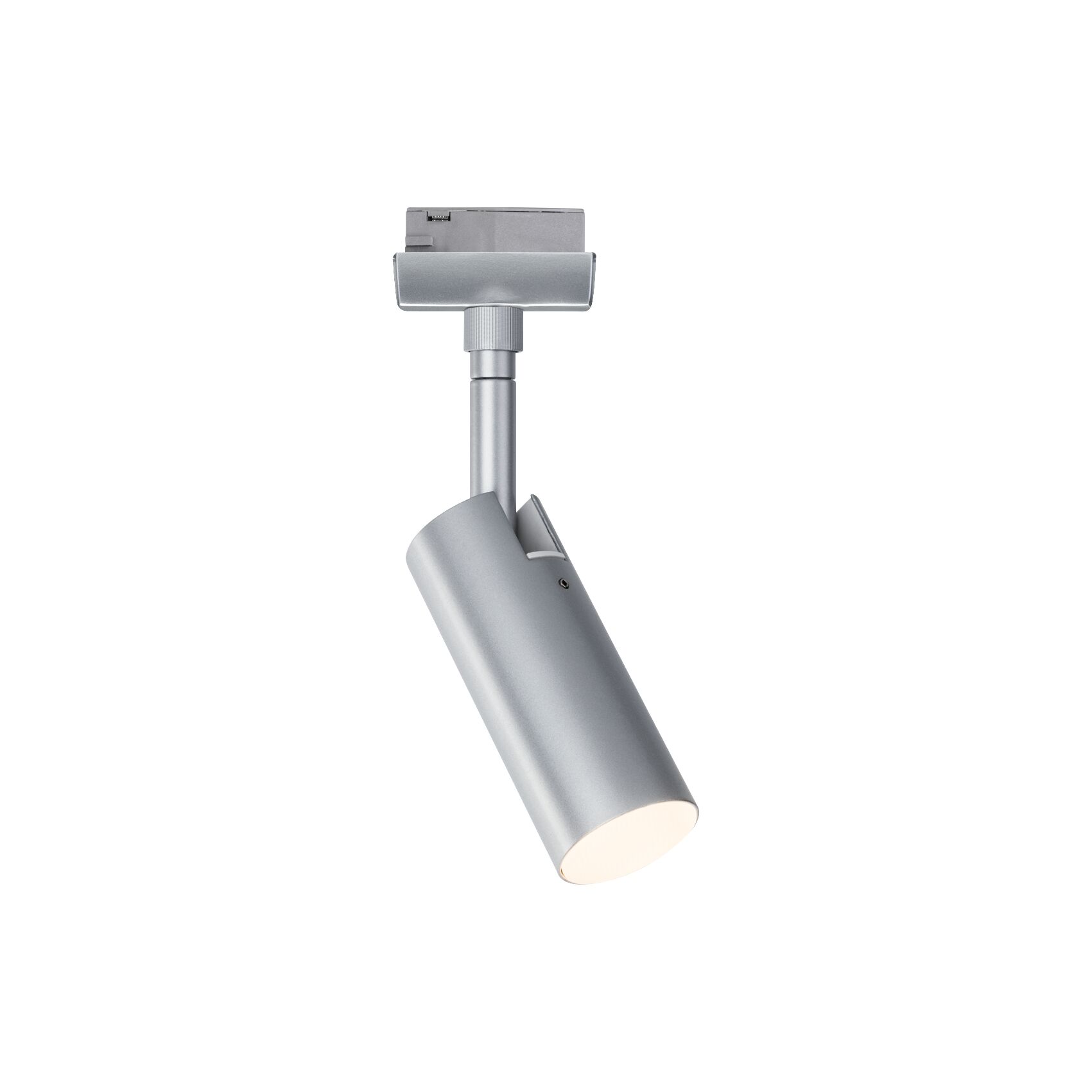 Moderner silberner LED-Spot aus Metall für Schienensysteme, dimmbares Wohnlicht