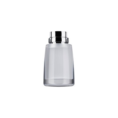 Moderner transparenter Glasaufsatz mit verchromtem Metallring für LED-Leuchten im minimalistischen Design