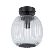 Deckenleuchte mit geriffeltem transparentem Glas und mattschwarzem Metallhalter für modernes Wohnambiente