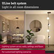 Modern living room featuring ULine belt lighting system on walls, ceiling and floor for custom lighting